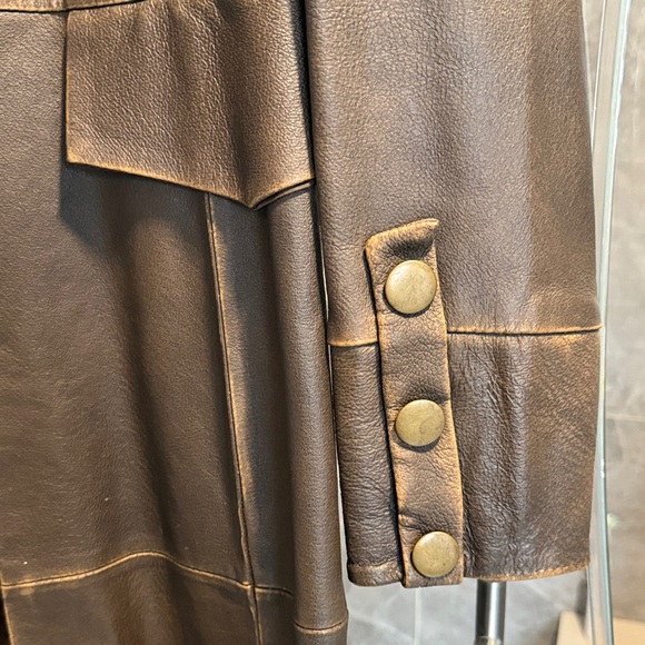 Brown Military Style Leather Jacket with Gold Buttons Size 10 - Picture 5 of 13
